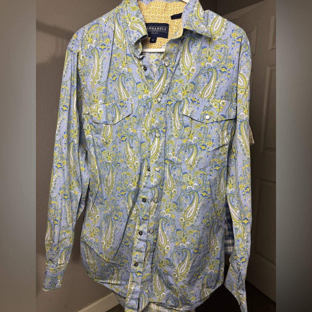 Men's Blue and Green Paisley Button-Down Shirt